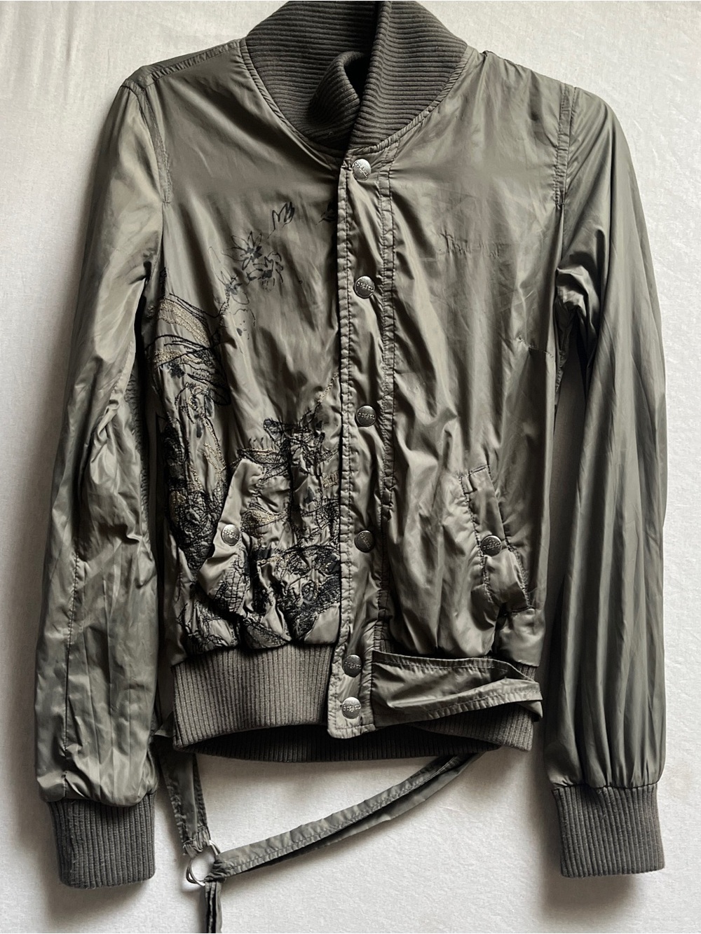 Vintage Diesel Olive Green Embroidered Women's Bomber Jacket XS